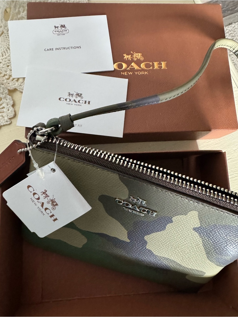 Coach Green Camouflage Zip Wristlet